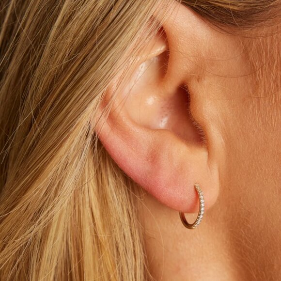 Perfect Everyday HUGGIES Gold Pave "Diamond" huggies w/cz High Quality hoops - Picture 14 of 14